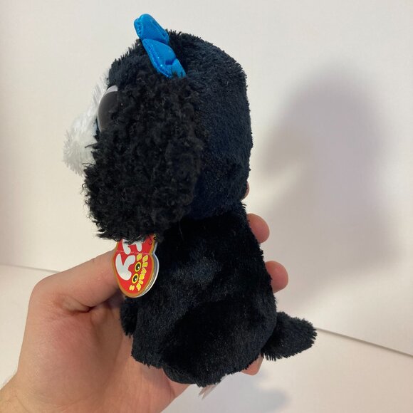 Ty Beanie Boos Tracey Dog Black White 6" Stuffed Plush Toy 2017 Blue Eyes W Tag - Picture 5 of 10